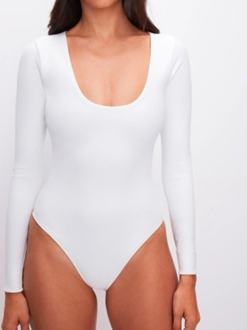 NEW Good American Scuba Long Sleeve Bodysuit - White, Size Large